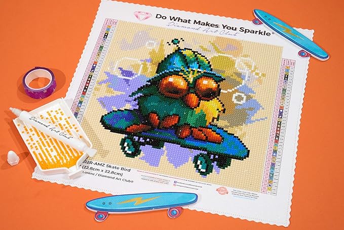 DIAMOND ART CLUB Skate Bird Diamond Painting Kit, Fun DIY Crafts for Adults, Round Diamond Art Canvas, 9" x 9"