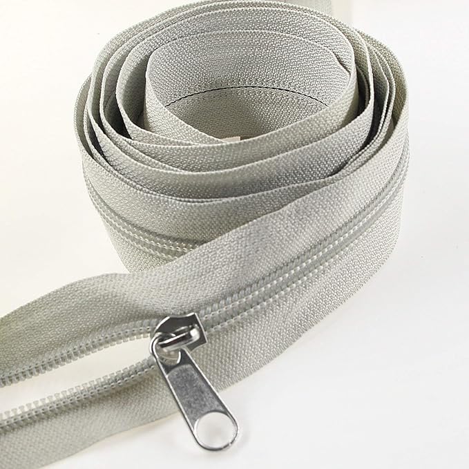 Leekayer #5 Gray Nylon Coil Zippers by The Yard Bulk 10 Yards with 25pcs Silver Sliders for DIY Sewing Tailor Craft Bag(Gray)