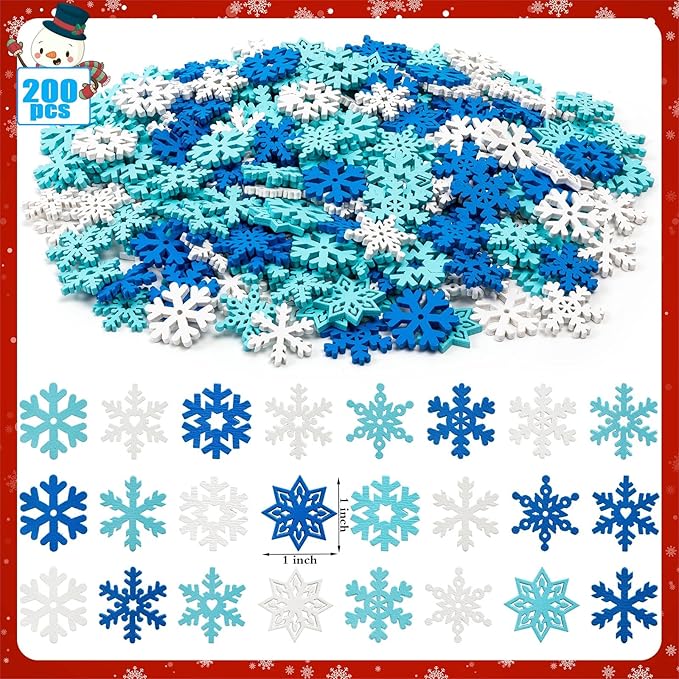 Christmas Snowflake Buttons for Crafts - 200 Pcs Assorted Wooden Snowflake Buttons Embellishments DIY Snowflake Shaped Christmas Tree Ornaments for Winter Party Craft Sewing Home Decor (Blue, White)