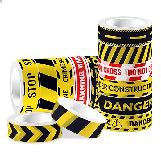 12 Pcs Construction Washi Tape Set Construction Patterned Masking Tape Architectural Slogans Pattern Decorative Paper Sticker for Scrapbook DIY, Planner, Craft Gift Wrapping Handbook Sticker