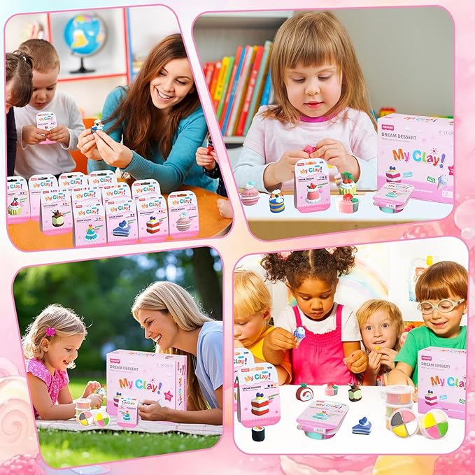 Air Dry Clay Kit, Modeling Magic Clay for Kids,12 Desserts DIY Sculpting Set, Ultra Light & Soft, Safe Art Crafts Set for School Projects, Home Crafts,Party Activities, Gifts for Boys & Girls