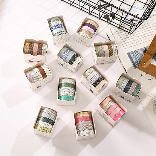 YUBX Simple Geometric Washi Tape Set 20 Rolls Minimal Patterns Decorative Thin Masking Tapes for Arts, DIY Crafts, Journals, Planners, Scrapbook, Wrapping (2 Blush Dusk)