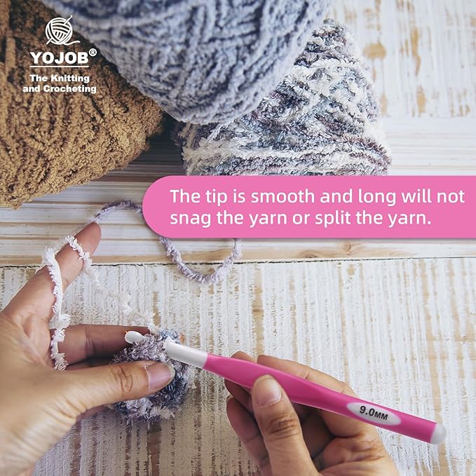 9mm Large Crochet Hook,Ergonomic Crochet Needle for Arthritic Hands, Extra Long Rubber Handle Crochet Hooks for Knitting Sweaters, Shawls and Carpets