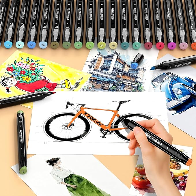 Alcohol Markers Set, 40 Colors Dual Tip Art Markers for Adult Coloring Books, Artists Drawing, Sketching, Card Making, Perfect for Painting Supplies, Halloween Christmas gift