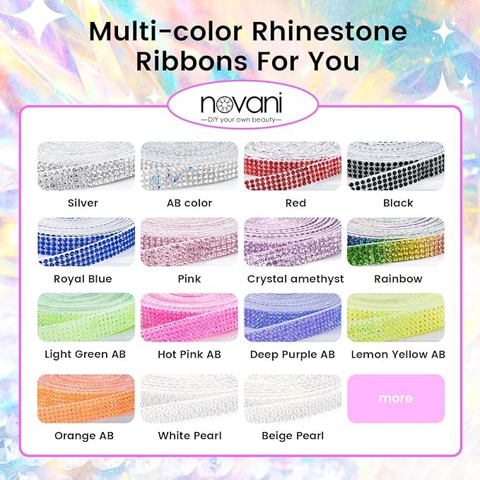 Novani Self Adhesive Rhinestone Ribbon, 1.57 Inch Wide 3 Yards 1 Roll, Deep Purple AB Crystal Diamond Bling Strips for DIY Crafts, Home Decor, Clothing,Shoes, Car Decoration