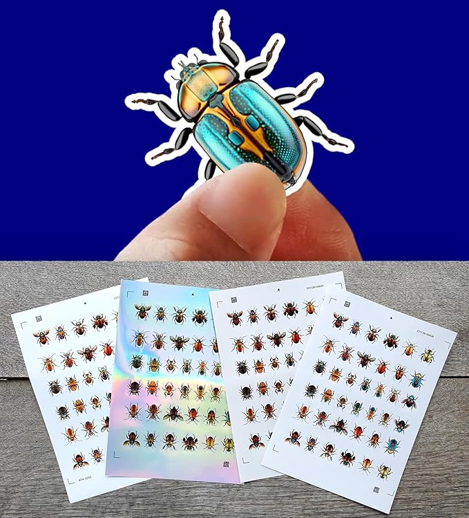 Stickers Pack (Over 150 Stickers) Colourful Illustrations of Beetles and Insects Vintage Styled Small Vinyl Stickers White Hologram Transparent