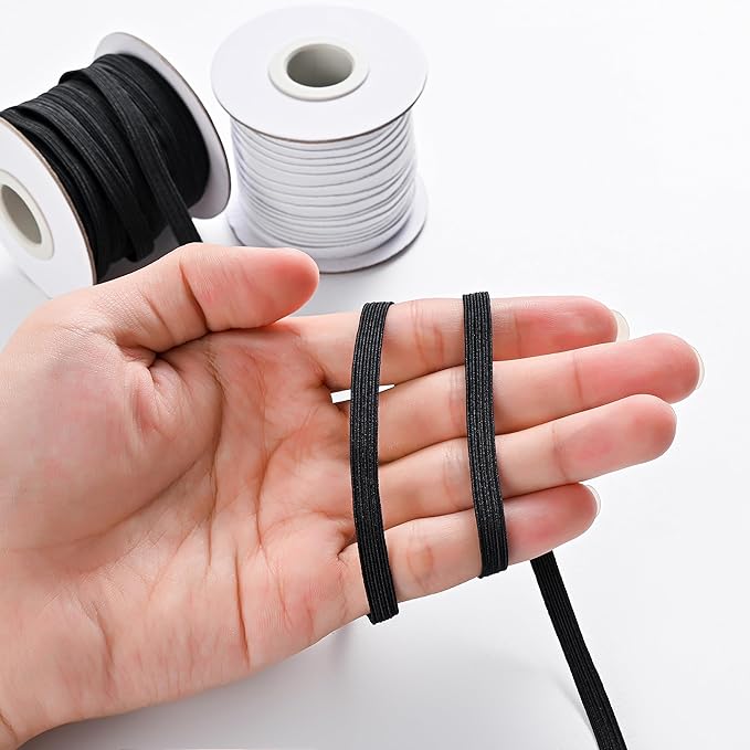 XKDOUS Elastic Band for Sewing, 1/4 Inch 30 Yards 2 Roll Knit Elastic Bands High Elastic Cord for Sewing Waistband and Pants Waist(15 Yard White, 15 Yard Black)
