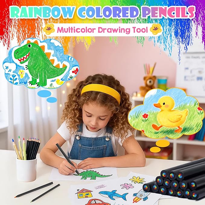 Valentines Day Gifts for Kids 24pcs Rainbow Colored Pencils Easter Basket Stuffers Essentials, Birthday Party Favors Art Supplies for Kids Adult Teen Boy Girl Gifts Trendy Stuff (Box of 2)