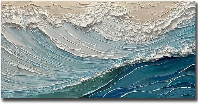 V-inspire Art,24x48 Inch Hand drawn Oil Painting, Modern Home Canvas Wall Decoration - The Surging Waves - Abstract Mural Painting