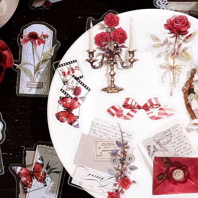 240 Pieces Vintage Writing-Themed Aesthetic Stickers, Waterproof PET Decals for Scrapbooking, Bullet Journals, Planners, Flower, Butterfly, Writing Paper, Envelope Stickers for Adult DIY Crafts