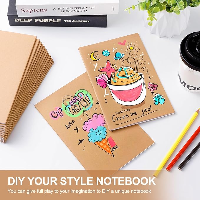 60PCS A5 Lined Composition Notebooks Bulk, 8.3x5.5 Inches Lined Paper Journaling Notebooks, 60 Pages Lined Kraft Notebook Set for Work, School, Student,Kids and Writing
