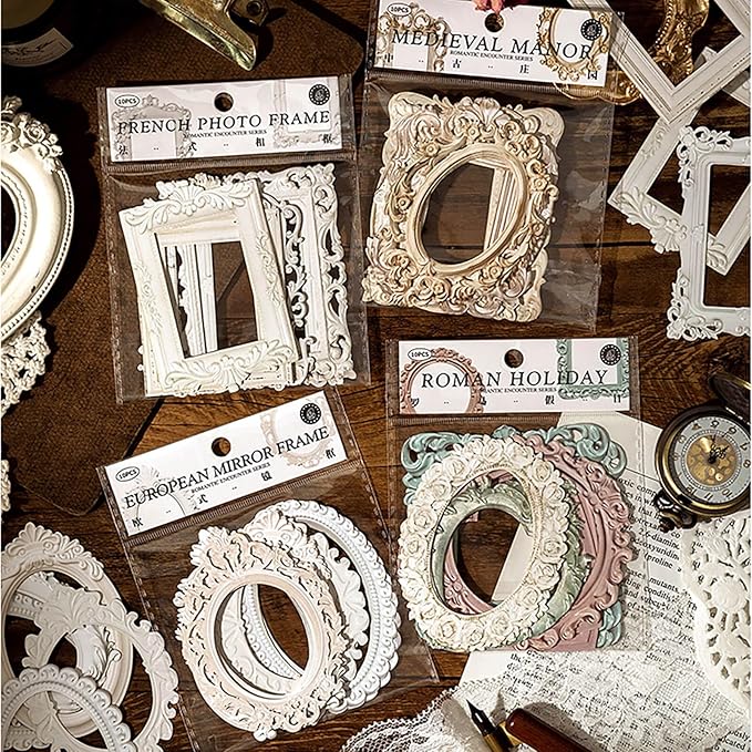 40PCS Vintage Frame Scrapbook Decoration Paper - MAXLEAF 4Themes Journaling Scrapbooking Supplies Craft Relievo Paper for Junk Journals Photos Card Making Decorative Album