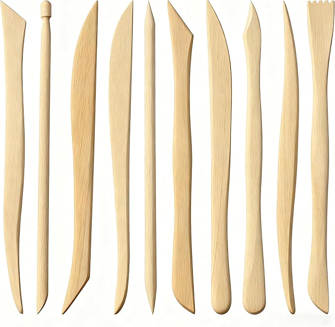 10 Pieces Wooden Clay Sculpting Tools, Double Ended Ceramic Wooden Clay Modeling Sculpture Tools Pottery Dough Modeling Tool Kit for Cutting Carving Shaping Detailing