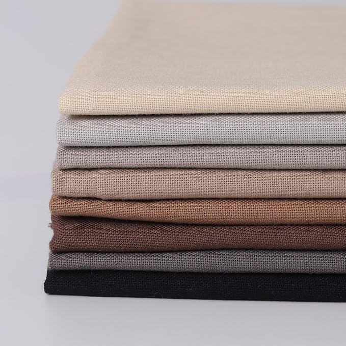 18 * 21inch Cotton Fabric Premium, Solid Precut Fabric Pure Quilting Fat Quarter Bundles Patchwork for Sewing DIY Craft (Grey Coffee, 8PCS)