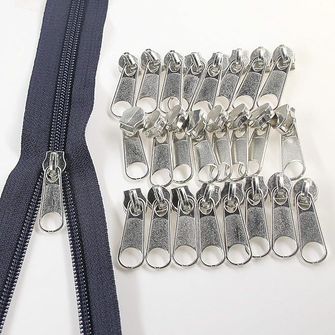 #5 Nylon Coil Zippers by The Yard Bulk 10 Yards with 25pcs Silver Sliders for DIY Sewing Tailor Craft Bag Leekayer