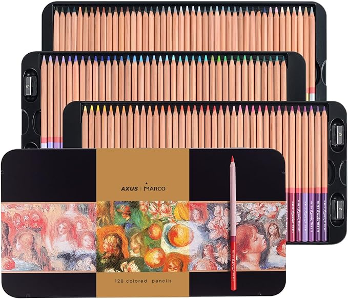 Oil-based Colored Pencils Set for Adult Professional Coloring 3.7mm Thick Core Unbreakable Great Color Rendering Iron Box Packed For Artists & Art Lovers (Renoir 3100 Series-120 Colors)