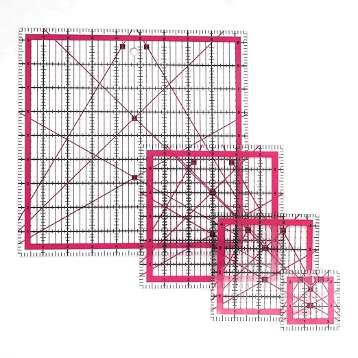 Quilting Rulers,Sewing Rulers,4 Piece Quilting Square Templates Red(2.5"X2.5",4.5"X4.5",6"X6",9.5"X9.5")