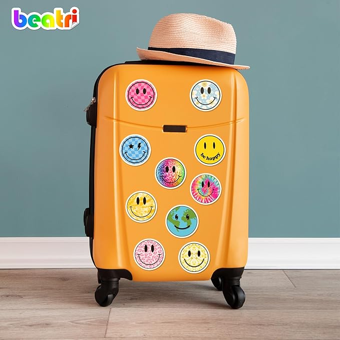 BEATRI Smiley Face Stickers - 50pcs | Waterproof Vinyl Stickers Teaching Rewards, Laptop, Notebooks, Stationery, Luggage | Non-Repeating Decals, High-Definition Print