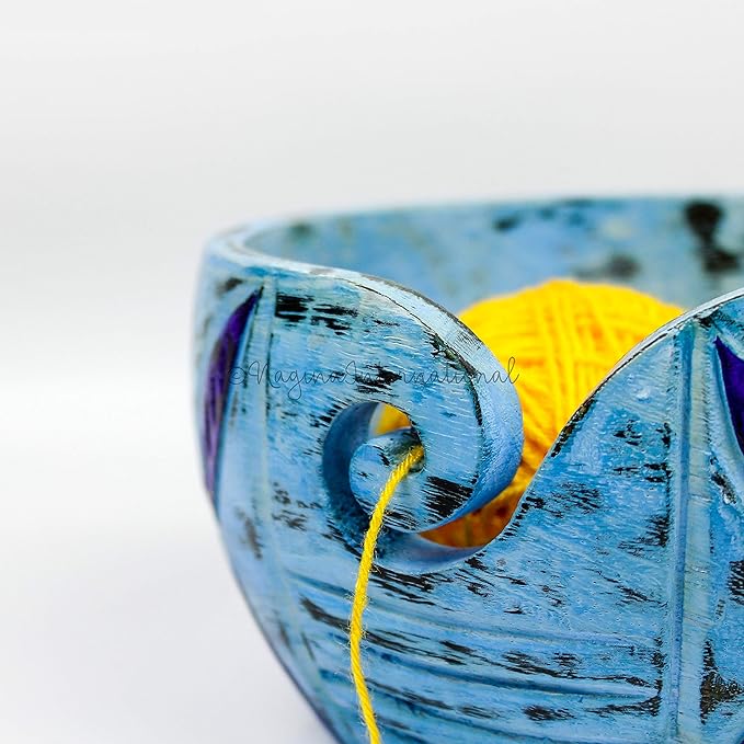 Exquisite Premium Yarn Ball Storage Bowls | Hand Painted Lovely Decor Yet Functional Yarn Dispenser (Small (6 x 3 x 6 Inches), Frozen Blue)