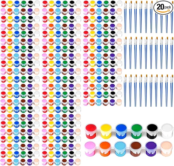 30 Pack Mini Acrylic Paint Set, 12 Colors Washable Paint Strips for Kids & Adults - Includes 60 Brushes, 360 PCS kids Paint Kits for Easter Eggs, Birthday, Classroom Party，school supplies