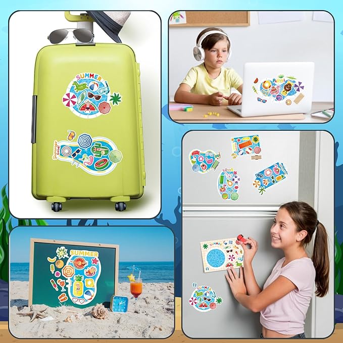 24 Sheets Summer Stickers for Kids, Make a Pool Sticker, Make Your Own Stickers Mix & Match Craft Kit for Summer Party Favors & Activities
