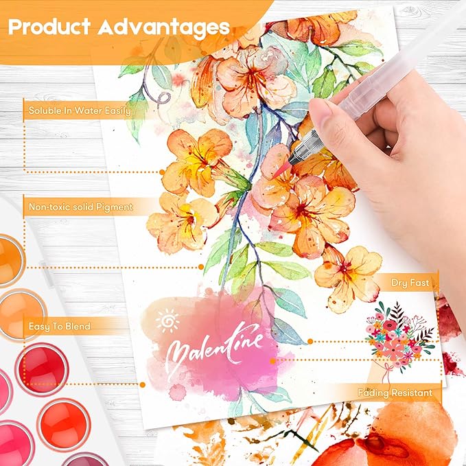 Taotree Valentines Day Gifts for Kids Adults, Easter Basket Stuffers, 48 Colors Watercolor Paint Set, Art Supplies Drawing Kit Painting Supplies Brush, Christmas Gifts for Adults Artist Painting