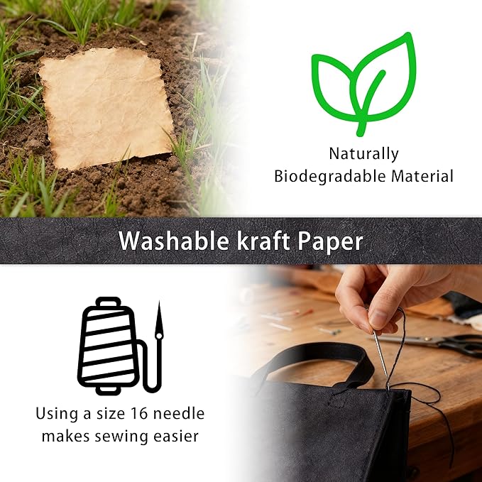 Washable Kraft Paper Roll - 16.9" x1.62 Yard Sewable Kraft Paper Fabric for Bag Making - Durable,Degradable and Washable Paper Material for DIY Foldable Grocery Bags (GZ02)