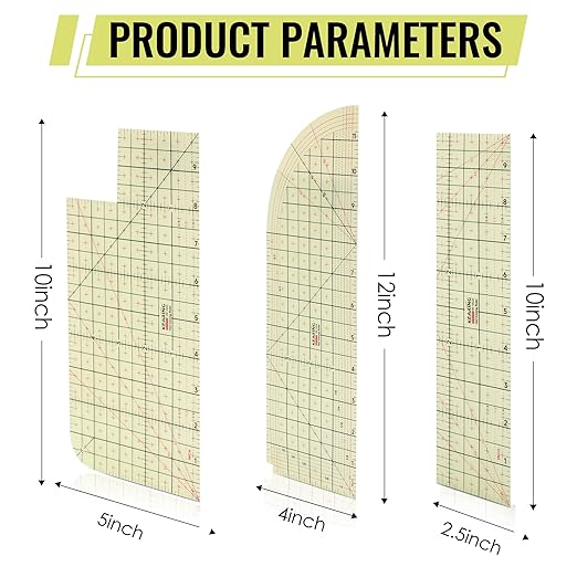 3 Pieces Hot Hem Ruler for Sewing Ruler Heat Resistant Ruler for Quilting and Sewing Tool Thin Pattern Making Clean Measuring Non-Slip Pressing Tool