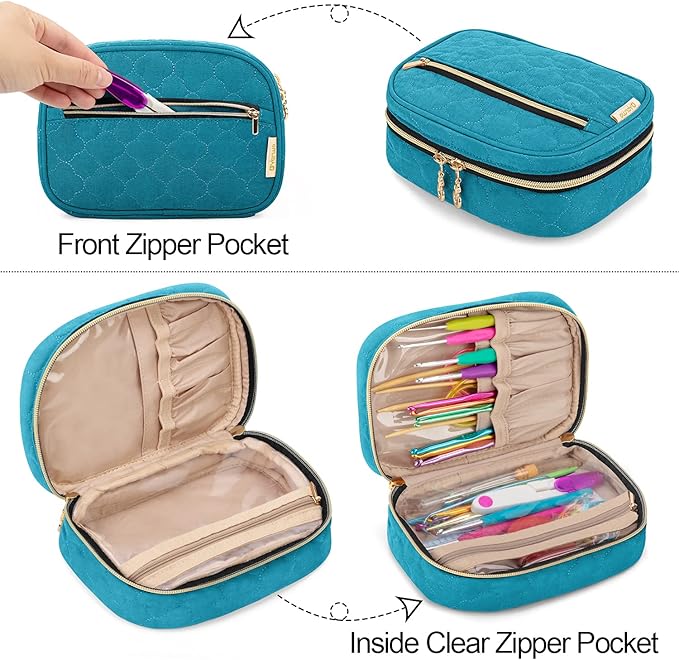 Yarwo Crochet Hook Case, Travel Organizer Bag for Crochet Hooks, Aluminum Crochet Hooks, and Crochet Supplies, Teal (Bag Only)