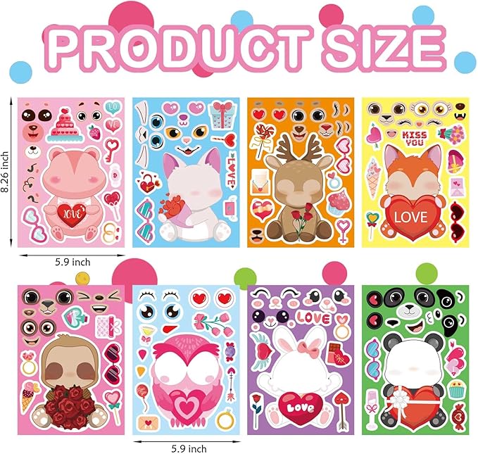 32 Sheets Valentine Stickers for Kids, Valentine' s Day Make a Face Stickers, Make Your Own Valentine Sticker for Boys Girls, Valentines Gifts Classroom Teacher Reward Valentine' s Day Party Supplies