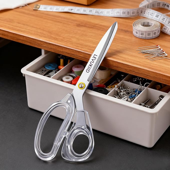 Acrylic Scissors fabric Scissor, 9 Inch Titanium Coated Blades and Ergonomic scissors all purpose, Clear scissors for Office Desk, Modern Design for Craft, Sewing, fabric,Office/Silver