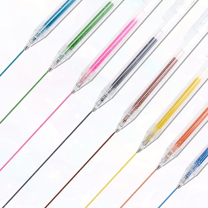Gel Pens for Coloring - 36 Vibrant Colors Water-Based Food-Grade PP Retractable Glitter Sparkle Gel Pens Colored with Non-Toxic Ink and Thick Anti-Slip Barrels for Adult Coloring Books and Drawing