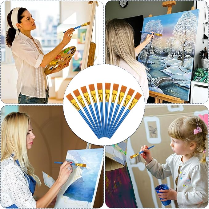40 Pcs 0.75 Inch Flat Paint Brushes for Acrylic Painting Watercolor Acrylic Paint Brush Artist Painting Brush with Wooden Handles for Watercolor Oil Face Body Art Kids Adult Artist, Blue