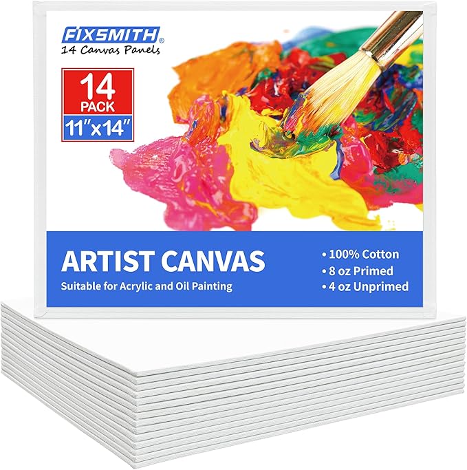 FIXSMITH Canvas Boards for Painting 11x14 Inch, Super Value 14 Pack White Blank Canvas Panels, 100% Cotton Primed Canvas Boards for Painting Art Supplies for Professionals, Painters, Artists