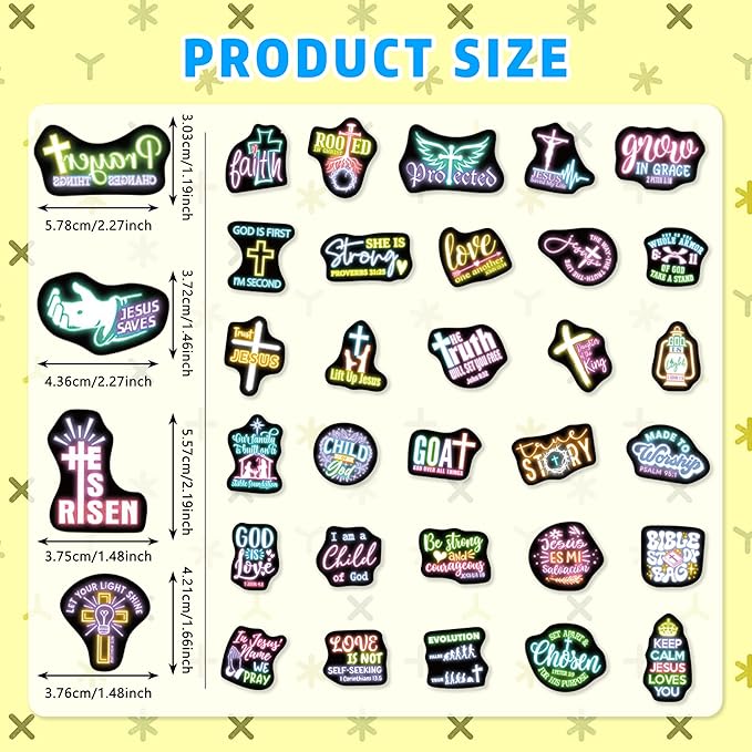 70 Pcs Neon Christian Bible Kids Stickers, Jesus Christ Faith Vinyl Waterproof Water Bottle Decals, Teens Adults Religious Christianity Christmas Thanksgiving Decor
