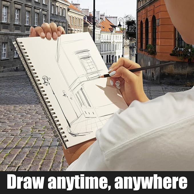 DSTELIN 10 x 7.5 Inch Black Sketchbook, Spiral Bound, 50 Sheets Acid-Free Drawing Paper, Ideal for Beginners and Professionals
