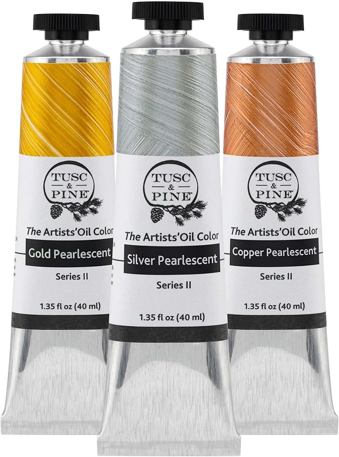 Tusc & Pine Artist Oil Paint - Pearlescent, Set of 3 40 ml, Non-Yellowing, Rich & Creamy Consistency, Maximum Pigment Load, Small Batch Milled Oil Paints Made in the USA for Professional Artists