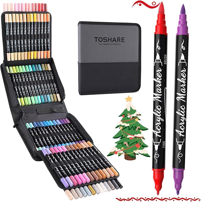 80 Colors Acrylic Paint Markers - Waterproof Dual Tip Acrylic Paint Pens with Brush & Fine Tip Professional Marker Set Scrapbook Markers for Paper Rock Wood Fabric Glass Ceramic and DIY Crafts