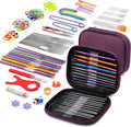 IMZAY 110 Pcs Crochet Hooks Set, Crochet Hooks with Storage Case, Ergonomic Knitting Needles Blunt Needles Stitch Marker DIY Hand Knitting Craft Art Tools for Beginners - Purple