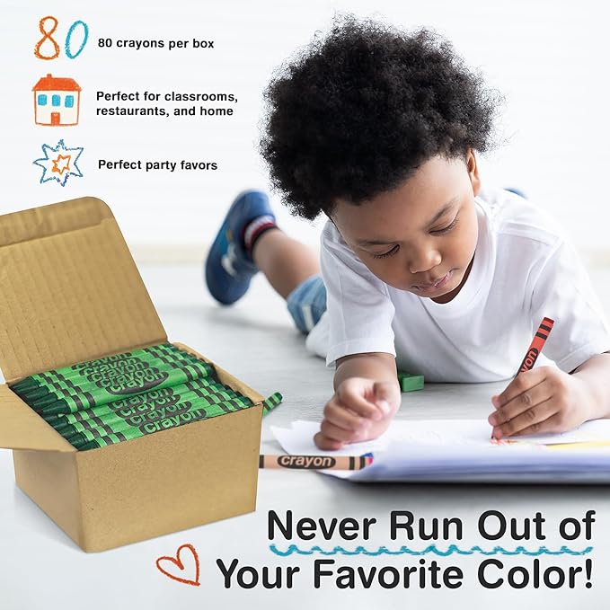 80 Count Single Color Crayons Bulk Pack - GREEN single color crayon refill - Regular size crayons (5/16" x 3-1/2")