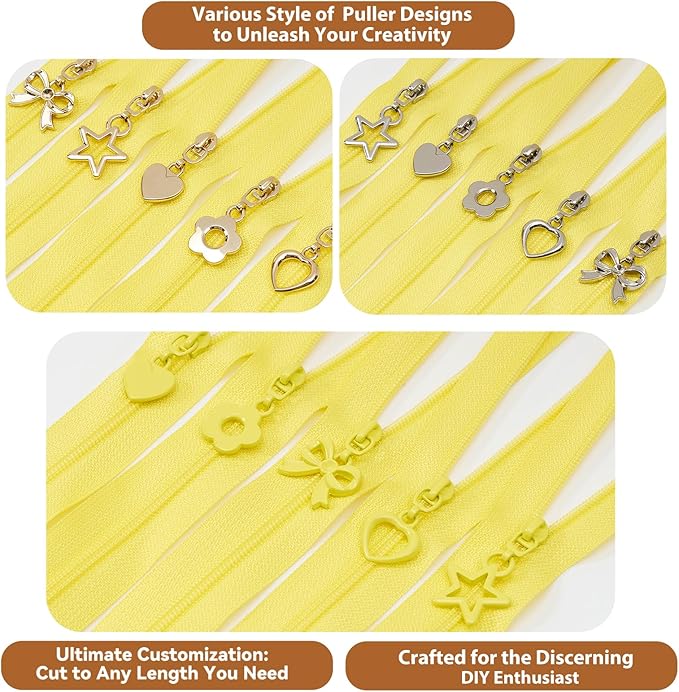 Mylbeter #3 Nylon Coil Zippers by The Yards Yellow Bulk Zippers 10 Yards with 40PCS Sliders Continuous Zipper Tape for DIY Bag Clothing Sewing Crafts Gold Pull Sliver Slider Zipper for Bags and Purses