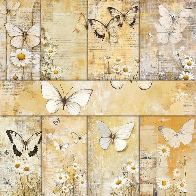 Scrapbook Paper,16 Sheets 4.1x5.8 Inch Yellow Butterfly Style Scrapbook Paper,Single-Sided Vibrant Origami Decoupage Papers for Diy Crafts, Card Making, Art Journaling