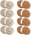 HOMBYS 8 Pack Assorted Chunky Yarn for Crocheting,Super Bulky Large Soft Fluffy Yarn,Plush Fuzzy Yarn,Thick Chenille Yarn for Hand Knitting/Arm Knitting,4 Khaki & 4 Coffee(27yds,8 oz Each Skein)