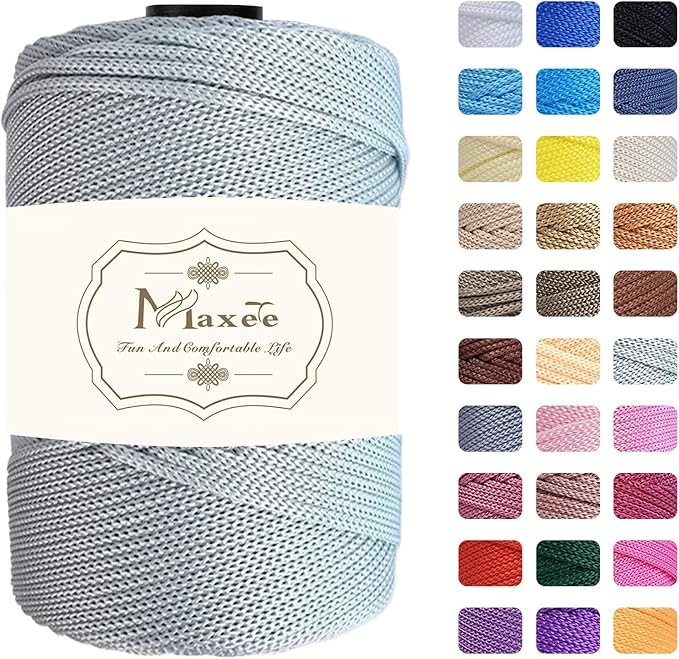 Maxee Premium Polyester Macrame Cord 3 mm × 218 yd,3mm 100% Polypropylene Macrame Cord,Ideal for Crochet, Wall Hangers, Bags, Rugs & DIY Crafts(Light Gray)
