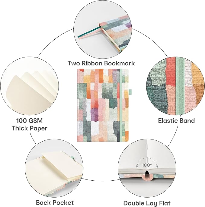 &And Per Se Dotted Journal Notebook for Women&Men with Pattern, A5 Leather Hardcover, 160 Pages 100GSM Thick Dotted Paper, 3 Sheets of Stickers Included, 5.7'' x 8'' (Colorful Stripes)