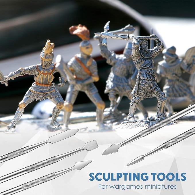 Honoson 5 Pcs Miniature Sculpting Tools Set Mini Stainless Steel Double-Headed Tool for Model and Convert Plastic, Resin and Metal Tabletop War Game Miniatures Models