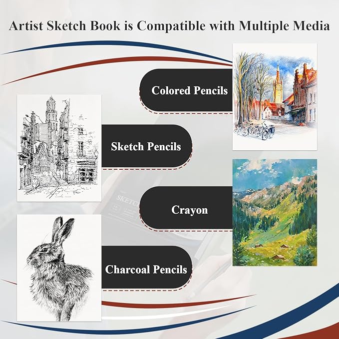 9" x 12" Sketch Book, Hardcover Sketchbook, Top Spiral Bound Sketch Pad, 100 Sheets (68lb/100gsm) Drawing Paper Pad, Art Supplies for Adults for Kids Drawing Notebook.