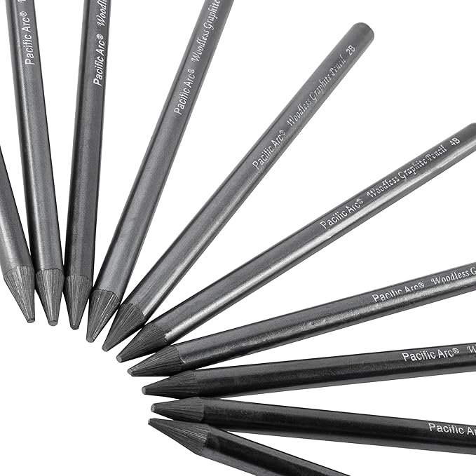 Pacific Arc Woodless Graphite Pencil 6 Pack Set, 10B, for Sketching, Drawing, Coloring and Art