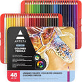 ARTEZA Colored Pencils, 48 Wax-Based Color Pencils, Vibrant Coloring Pencils in Tin Box for Adults, Professional Art Supplies