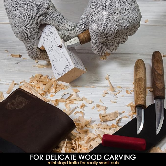 BeaverCraft Deluxe Wood Carving Kit with 3pcs High‑Carbon Steel Sloyd Knives S19x – Whittling Knife Set with Walnut Handles, Leather Tool Roll & Leather Strop, Polishing Compound – Wood Carving Tools